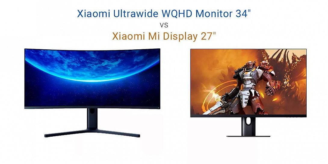 Сравнение игровых мониторов Xiaomi: Xiaomi Ultrawide WQHD Monitor 34″ vs Xiaomi Mi Display 27″